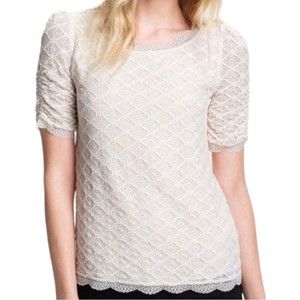 Joie Tullia Geometric Textured Lace Blouse Top Cream Womens XS